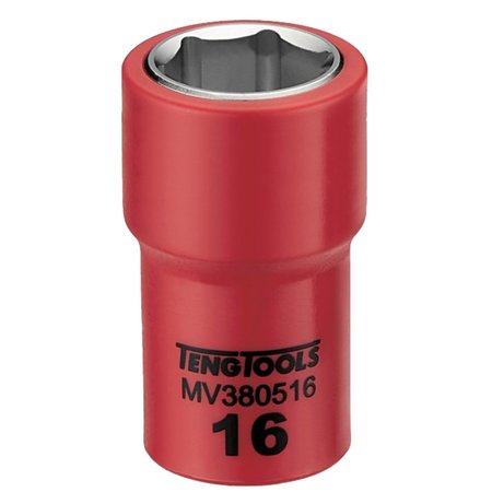 TENG TOOLS 3/8 Inch Drive 16MM Metric 6 Point 1000 Volt Shallow Insulated Socket MV380516